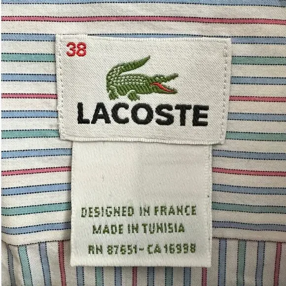Lacoste Men's Striped Button Down Long Sleeve Shirt Alligator Logo Size 38 - Picture 4 of 7